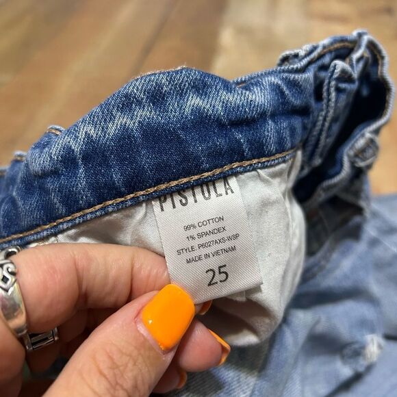 PISTOLA JEANS WOMENS SIZE 25 P6027AXS-WSP Distressed Raw Hem Straight - Picture 12 of 12